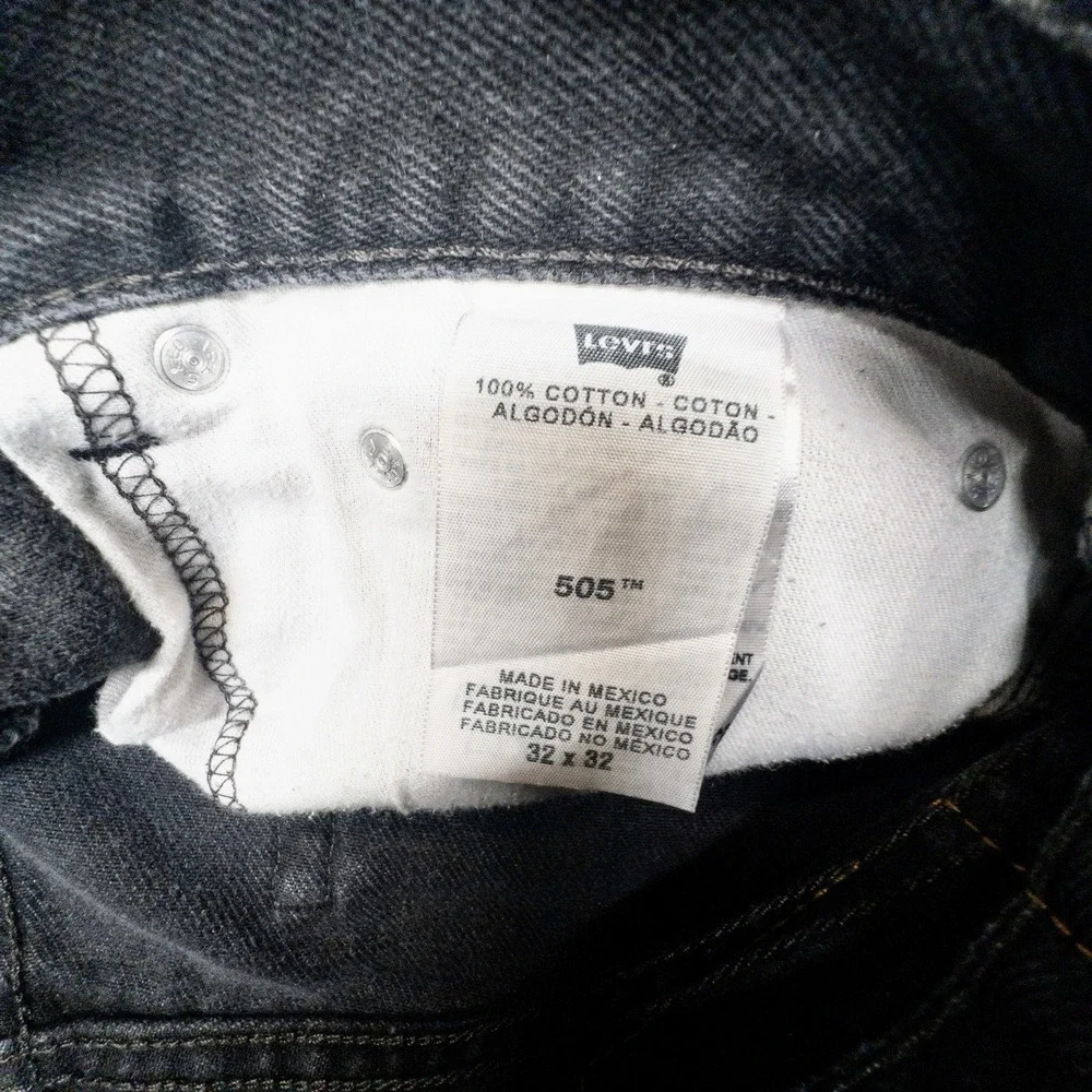 Levis 505 Jeans Mens 32x32 Black Regular Fit Straight Leg Zip Fly Cotton Denim‎